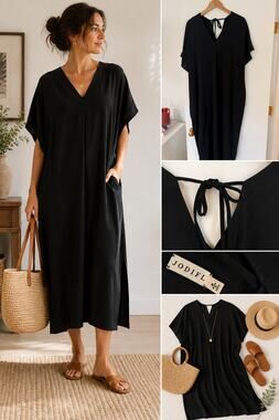 Jodifl Black Kaftan Midi Dress ✨